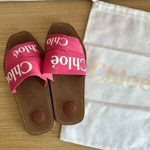 Chloe Woody Pink Logo Sandal 37